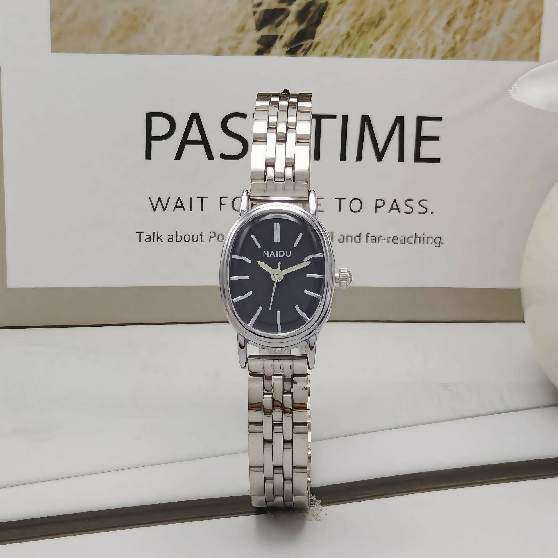 NAIDU Ovales Zifferblatt Stahlband Damen Luxus Quarz Uhr mit Strichindizes von Joom DACH