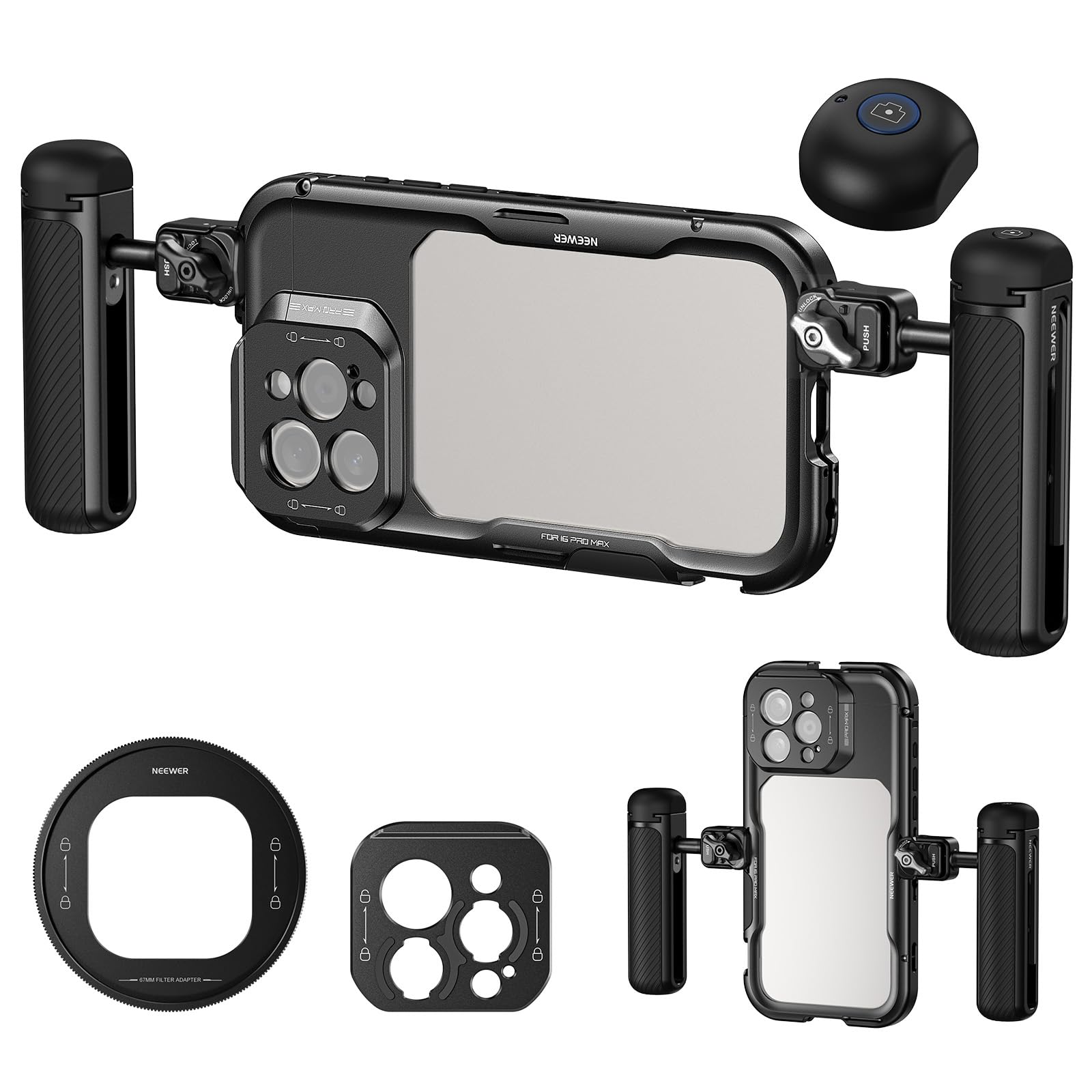 NEEWER Smartphone Käfig für 16 Pro Max Video Rig mit 2 Quick Release Seite Filter Objektiv Montieren Objektiv Adapter Smartphone Stabilisator Smartphone Halter für von Joom DACH
