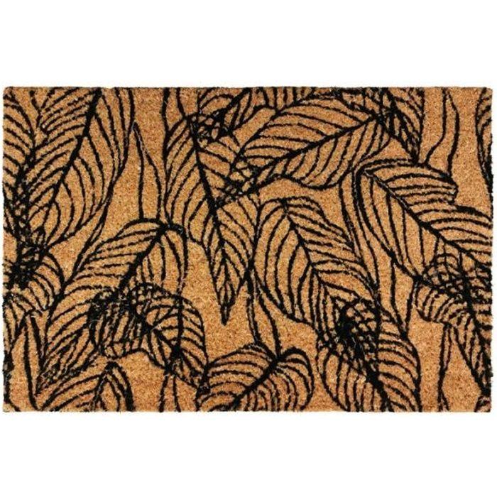NERVURE – Fußmatte aus Kokosfaser mit natürlichem und schwarzem Blattadernmuster, 60 x 40 cm von Joom DACH