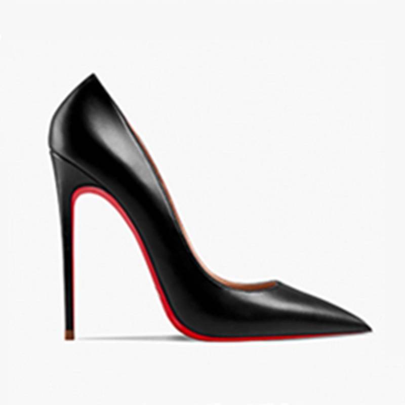 NEU Damen Absatzschuhe Frau 2025 Trend Damen Pumps Leder Hohe Absätze Rote Sohle Spitze Zehenpartie Damen Partyschuhe 12cm 39 schwarz von Joom DACH