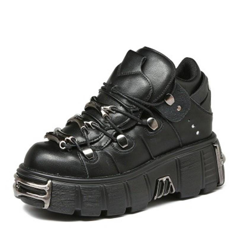 NEU Damenschuhe im Punk-Stil mit Schnürung und Plateauschuhen mit Absatzhöhe, Gothic-Stiefeletten, Rock-Stiefel mit Metalldekor, Damen-Sneakers 36-45 36 schwarz von Joom DACH