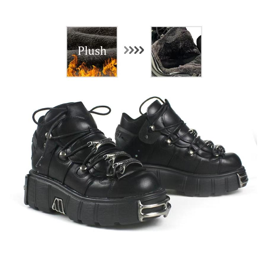 NEU Damenschuhe im Punk-Stil mit Schnürung und Plateauschuhen mit Absatzhöhe, Gothic-Stiefeletten, Rock-Stiefel mit Metalldekor, Damen-Sneakers 36-45 39 von Joom DACH
