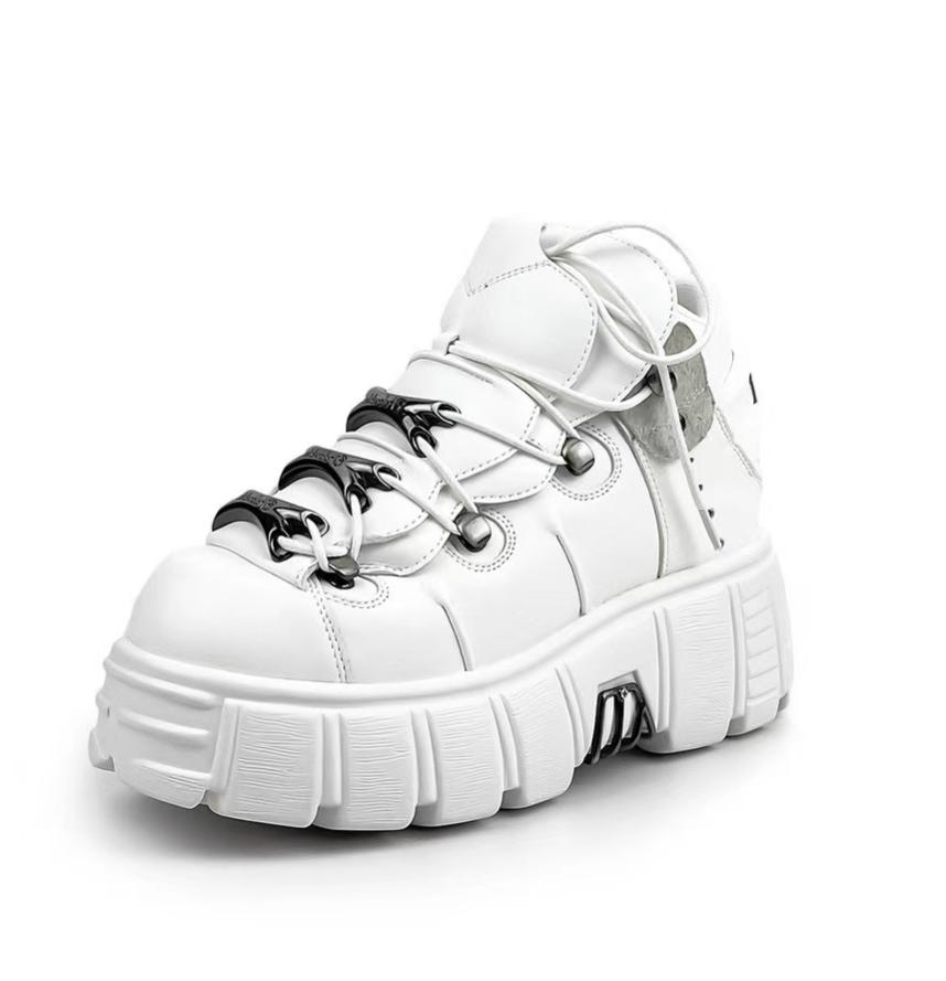 NEU Damenschuhe im Punk-Stil mit Schnürung und Plateauschuhen mit Absatzhöhe, Gothic-Stiefeletten, Rock-Stiefel mit Metalldekor, Damen-Sneakers 36-45 40 weiß von Joom DACH