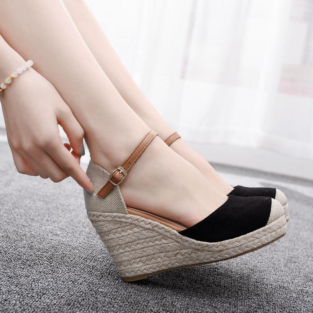 NEU Espadrilles-Sandalen mit geschlossener Spitze für Damen, bequeme Slip-On-Heels mit überkreuzten Riemen, lässige Outdoor-Stoffschuhe 40 von Joom DACH