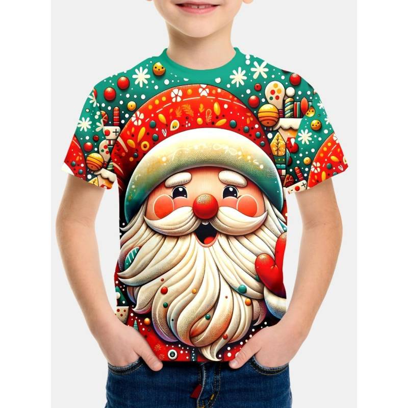 NEU Kinder 3D Druck Weihnachts-T-Shirt Lustiges Kurzarm Festival Top Babykleidung für Jungen und Mädchen Weihnachtsgeschenk 130 cm von Joom DACH