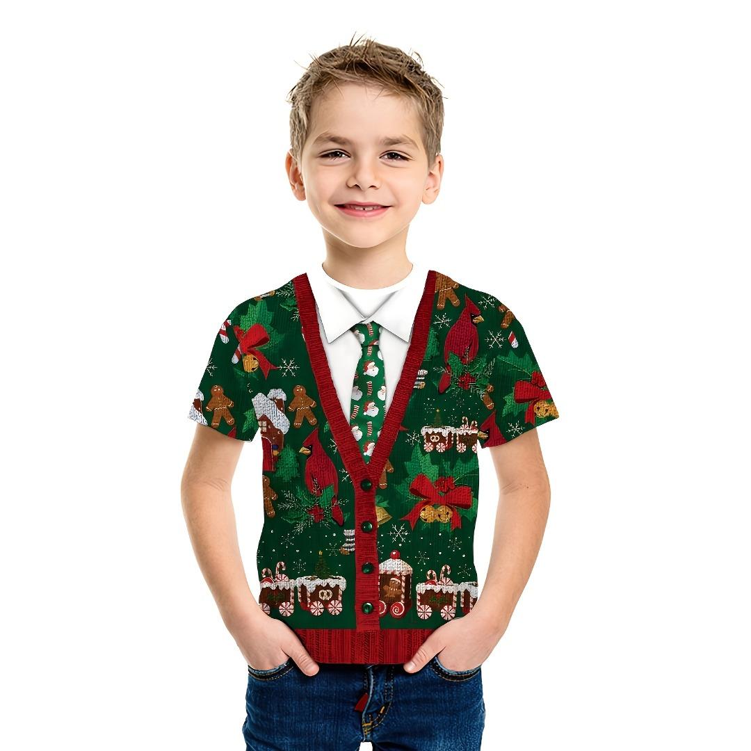 NEU Kinder 3D Druck Weihnachts-T-Shirt Lustiges Kurzarm Festival Top Babykleidung für Jungen und Mädchen Weihnachtsgeschenk 130 cm von Joom DACH