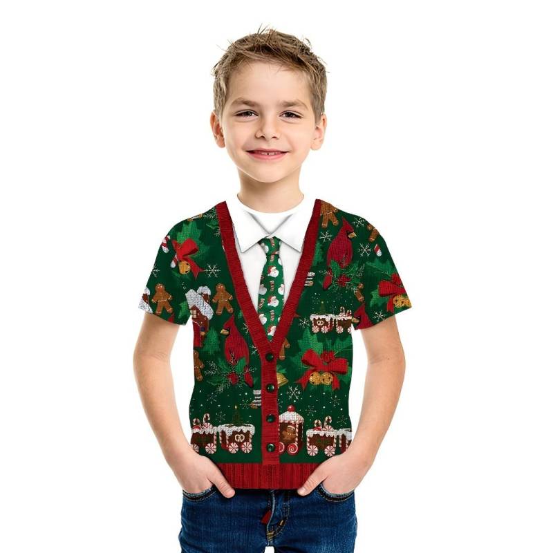 NEU Kinder 3D Druck Weihnachts-T-Shirt Lustiges Kurzarm Festival Top Babykleidung für Jungen und Mädchen Weihnachtsgeschenk 140 cm von Joom DACH