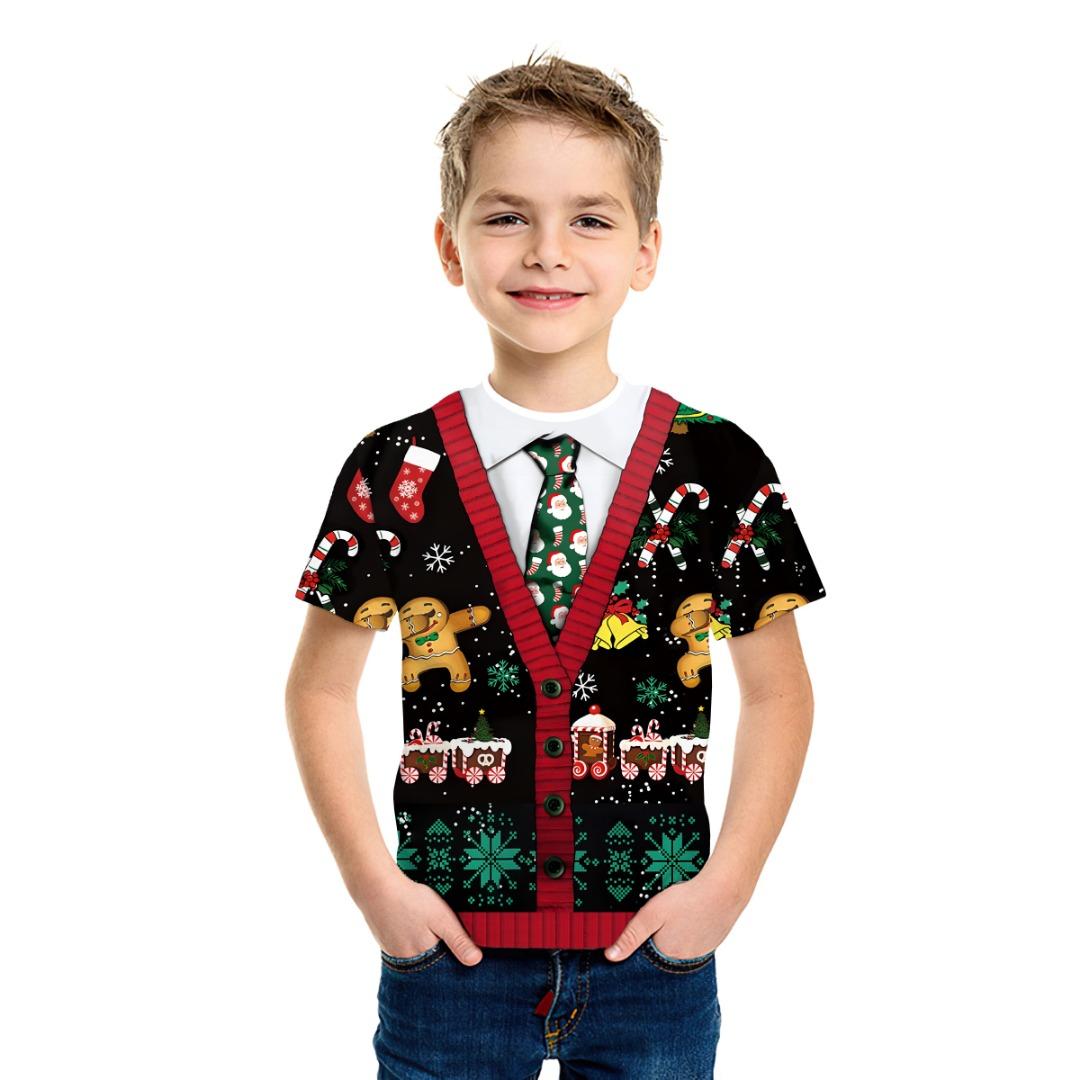 NEU Kinder 3D Druck Weihnachts-T-Shirt Lustiges Kurzarm Festival Top Babykleidung für Jungen und Mädchen Weihnachtsgeschenk 140 cm von Joom DACH