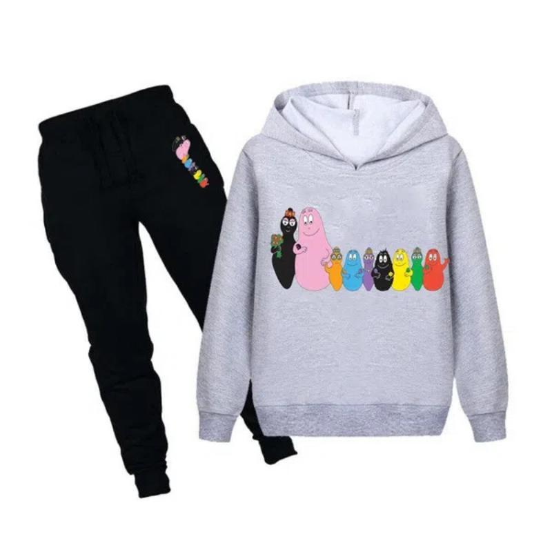 NEU Mode Kinder Niedliche Sportkleidung Barbapapa Bedruckte Hoodies + Hosen Set Lässige Kapuzen-Sweatshirt-Anzüge Trainingsanzug Geeignet für Jungen und Mädchen 100cm grau von Joom DACH