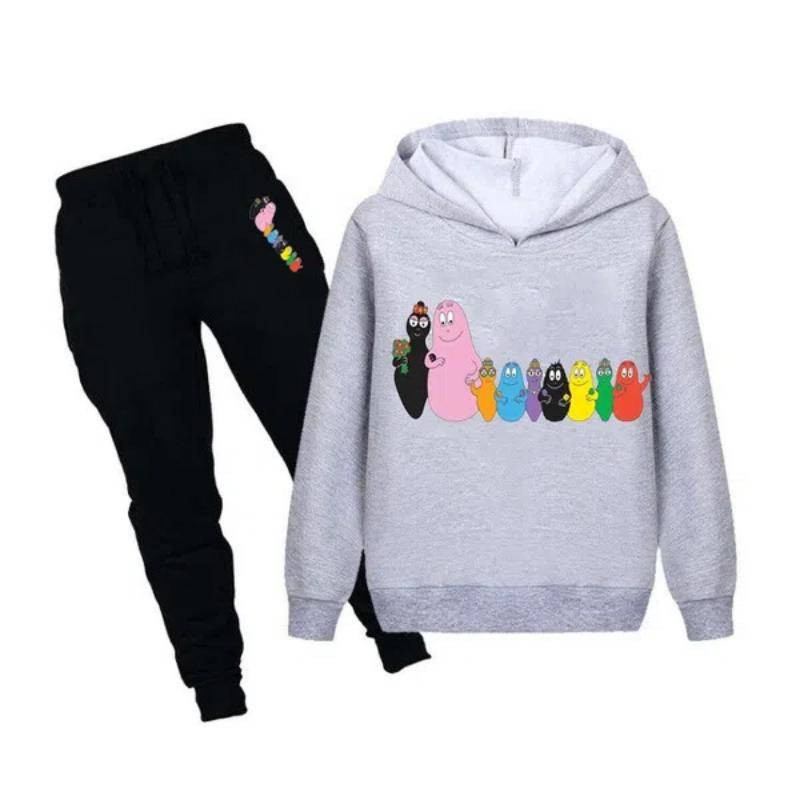 NEU Mode Kinder Niedliche Sportkleidung Barbapapa Bedruckte Hoodies + Hosen Set Lässige Kapuzen-Sweatshirt-Anzüge Trainingsanzug Geeignet für Jungen und Mädchen 100cm grau von Joom DACH