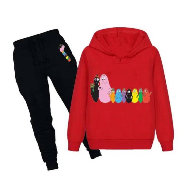 NEU Mode Kinder Niedliche Sportkleidung Barbapapa Bedruckte Hoodies + Hosen Set Lässige Kapuzen-Sweatshirt-Anzüge Trainingsanzug Geeignet für Jungen und Mädchen 130cm rot von Joom DACH