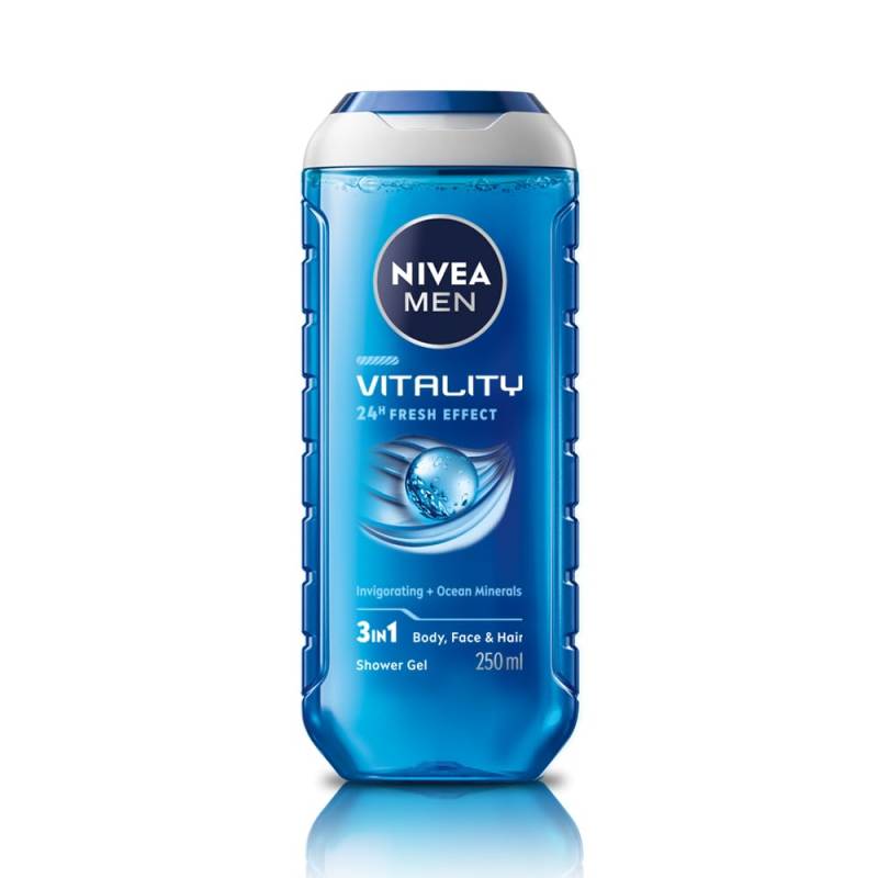 NIVEA MEN Vitality Fresh Shower Gel 250ml | 3-in-1 Body Wash for Face, Hair & Body | Ocean Mineral Cleanser for Daily Fresh Skin von Joom DACH