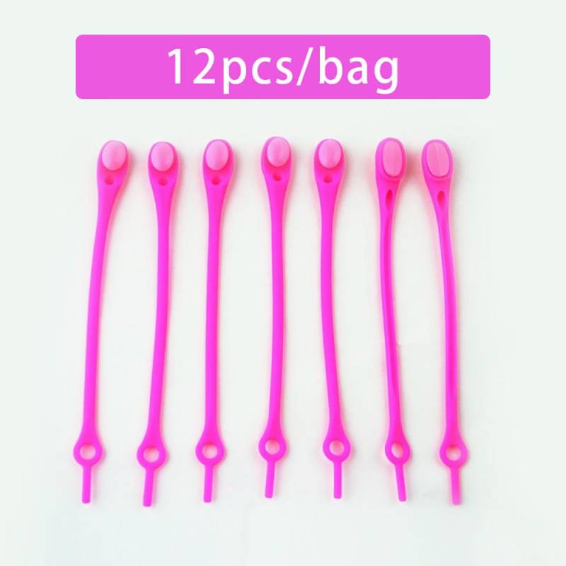 NO.8 12 Stück Stretch-Silikon-Schnürsenkel ohne Krawatte, elastische Schnürsenkel, Turnschuhe, Erwachsene, Kinder, faule Schnürsenkel für Schuhe, Gummi, Zapatillas rose rot von Joom DACH