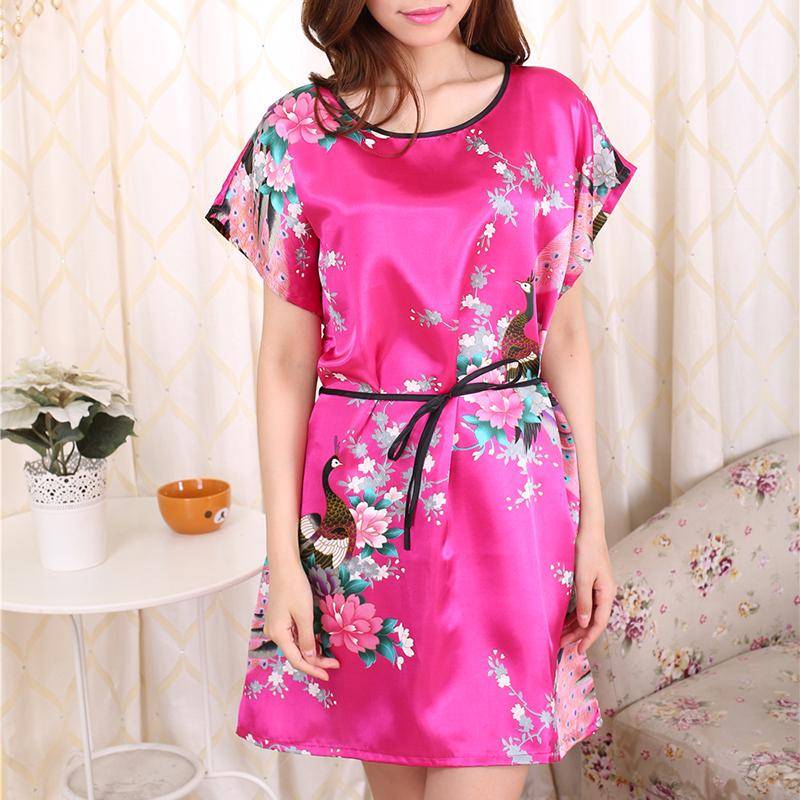 Nachahmung Seide Nachthemd Damen Große Größe Kurzarm Pyjamas Sommer Dünne Hause Kleidung rose rot von Joom DACH