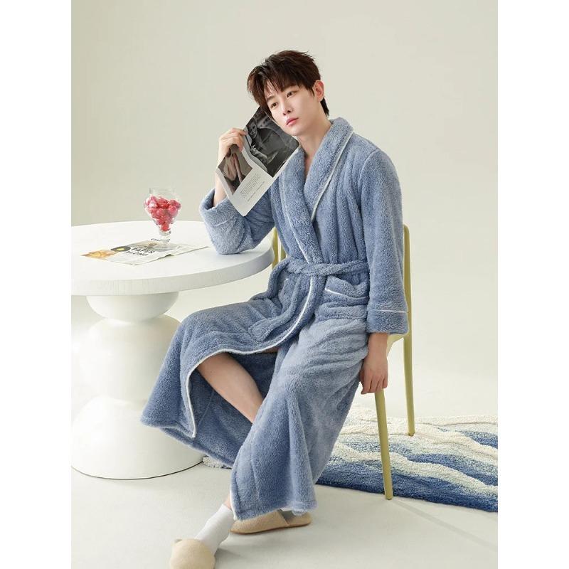 Nachthemd Doppelseitiger Samt-Bademantel für Liebeshotels, Herbst/Winter, plus langer Korallensamt-Bademantel, Nachthemd, bequem, für Männer und Frauen M von Joom DACH