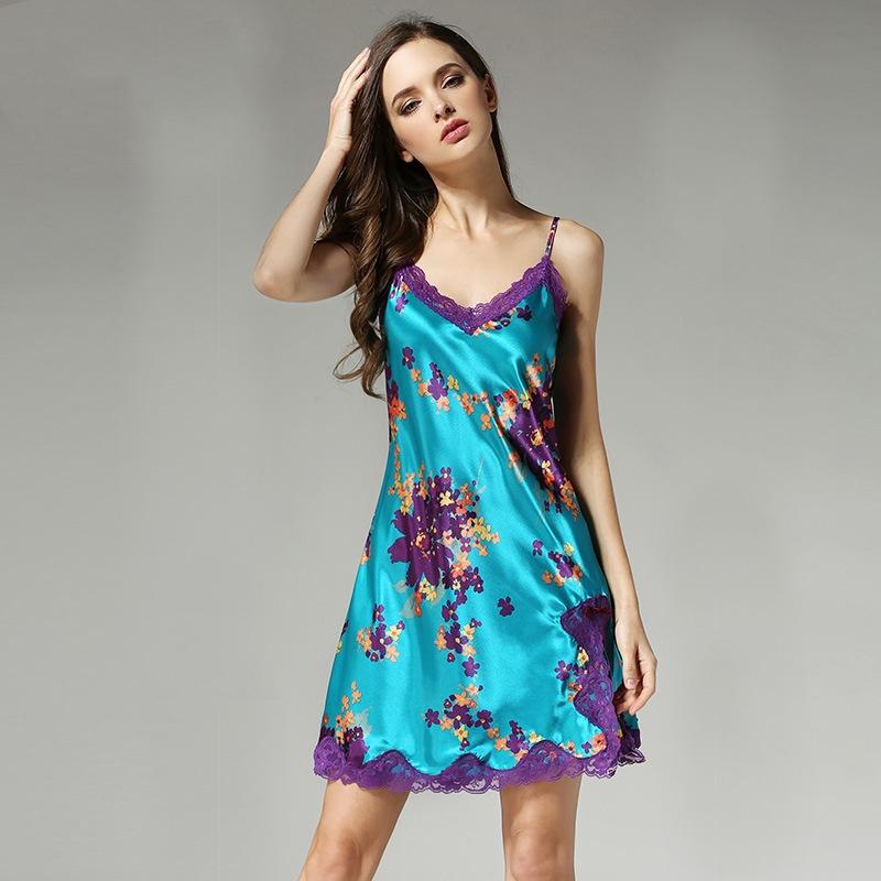 Nachthemd aus Maulbeerseide für Damen mit Spitze, Pyjama aus reiner Seide XL blau von Joom DACH