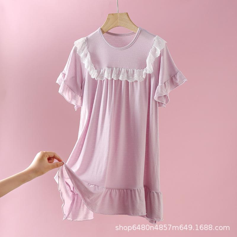 Nachthemden für Mädchen und Damen, Baby-Pyjamas, kurzärmlige Mutter-Tochter-Sets, Eltern-Kind-Hauskleidung. 110cm licht lila von Joom DACH