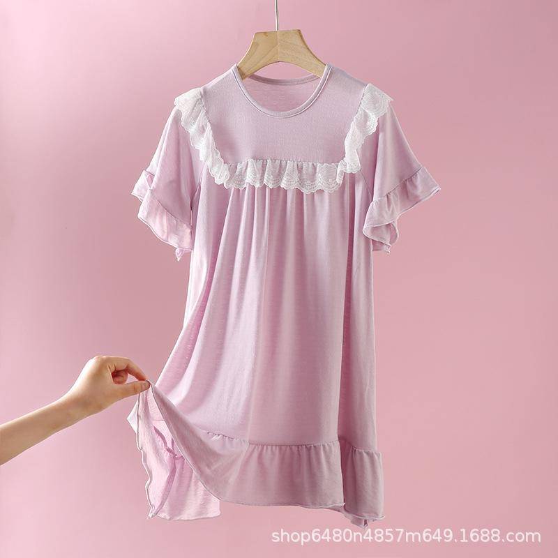 Nachthemden für Mädchen und Damen, Baby-Pyjamas, kurzärmlige Mutter-Tochter-Sets, Eltern-Kind-Hauskleidung. 110cm licht lila von Joom DACH