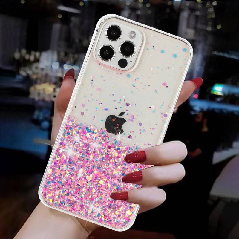 Nachtlicht leuchtende Farbe Sterne Pailletten glänzend Bling Glitter klare Stoßstange Telefon Fall für iPhone 15 14 Pro Max Samsung Galaxy Silikon TPU Rückseite iPhone 6 Plus/6s Plus rosa von Joom DACH