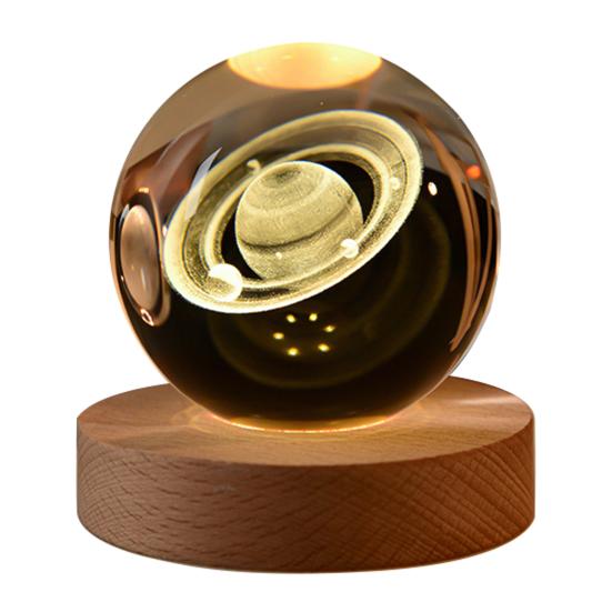 Nachtlicht mit Kunstkristallkugel und Holzsockel, 3D-Gravur, Sonnensystem, Planet, klare Kugel C von Joom DACH