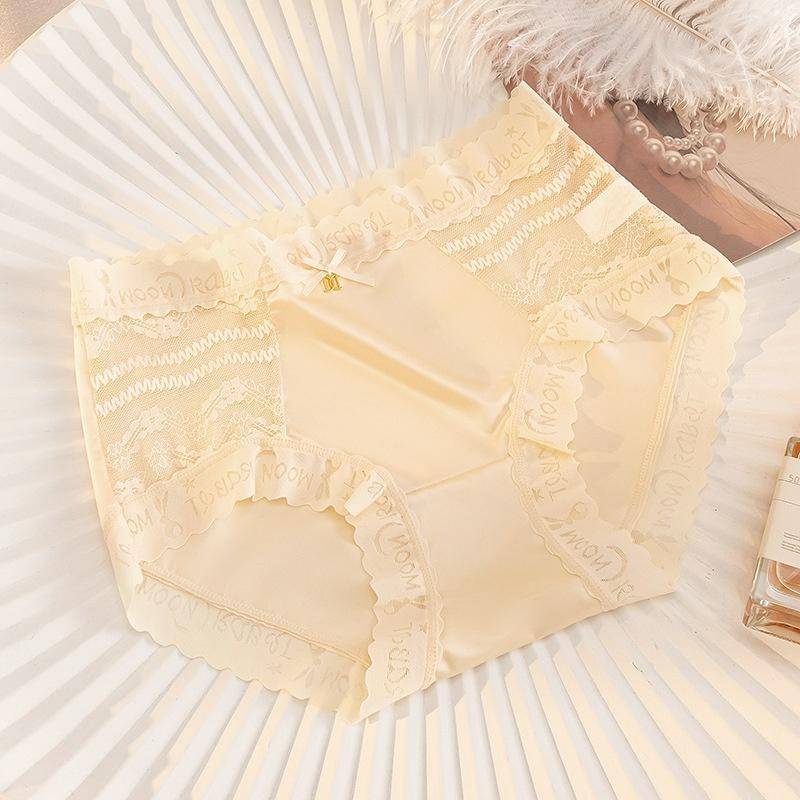 Nahtlose Damen-Slips aus Satin mit mittlerer Taille, Spitzen-Schleifenhöschen, niedliche Unterwäsche M beige Nahtlose Damen-Slips aus Satin mit mittlerer Taille, Spitzen-Schleifenhöschen, niedliche Unterwäsche M beige von Joom DACH