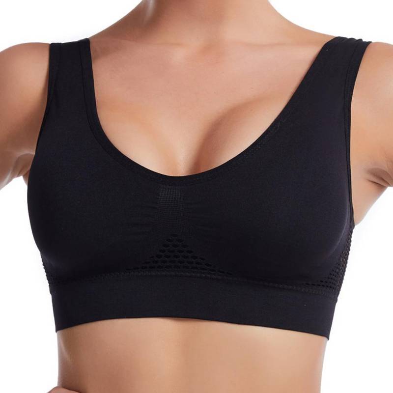 Nahtlose Damen Sport-BHs Fitness Gym Laufunterwäsche Stoßfester BH Atmungsaktiv ohne Bügel Bralette Plus Size Crop Top Yoga-BH 4XL schwarz von Joom DACH