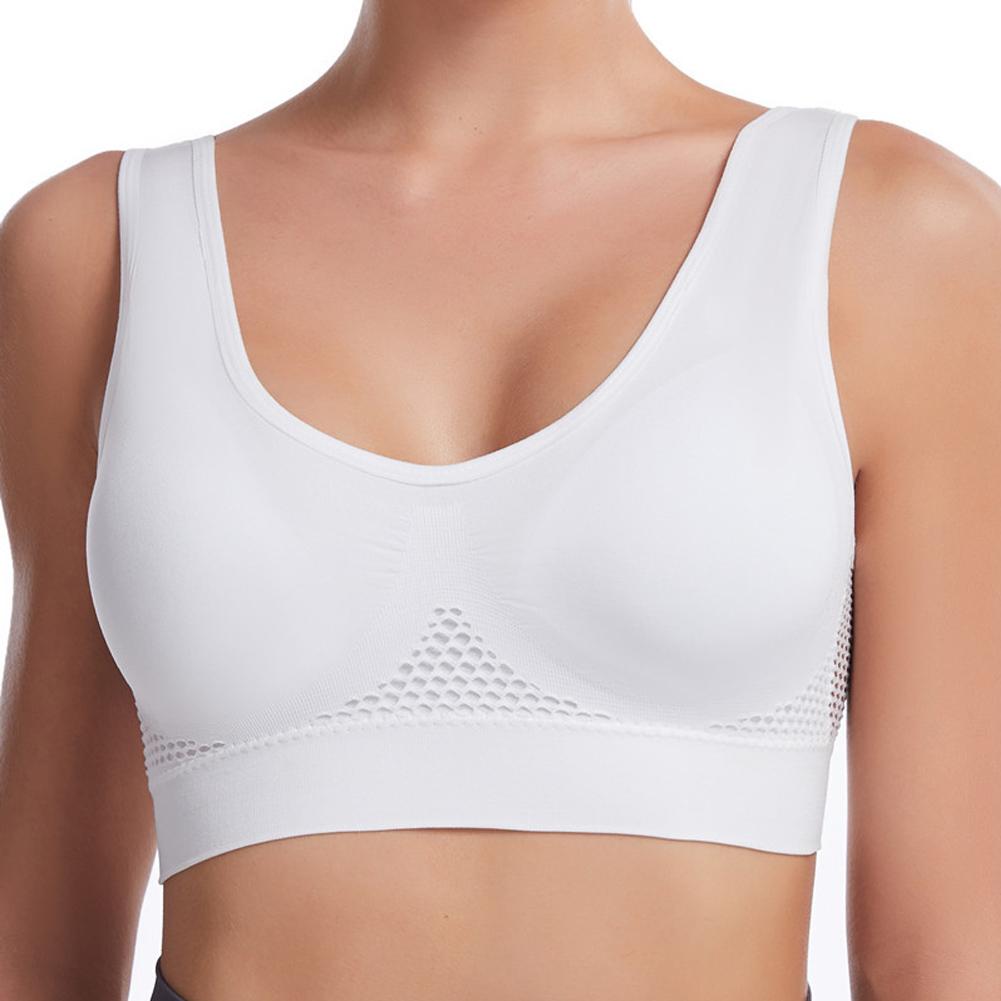 Nahtlose Damen Sport-BHs Fitness Gym Laufunterwäsche Stoßfester BH Atmungsaktiv ohne Bügel Bralette Plus Size Crop Top Yoga-BH L weiß von Joom DACH