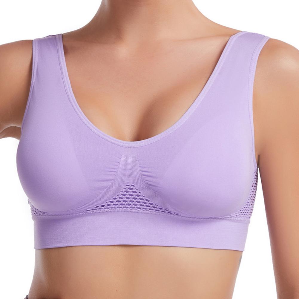 Nahtlose Damen Sport-BHs Fitness Gym Laufunterwäsche Stoßfester BH Atmungsaktiv ohne Bügel Bralette Plus Size Crop Top Yoga-BH L licht lila von Joom DACH