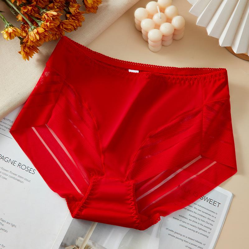 Nahtlose Hohlstreifen-Kontroll-Slips für Damen mit hoher Taille, Eisseide, Po-Lifter-Höschen, Plus-Size-Shapewear L rot von Joom DACH