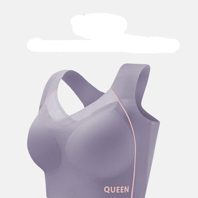 Nahtloser, schöner Rücken, Plus-Size-Unterwäsche, stoßfester oberer Halt für Damen, geraffter, randfreier Sport-BH 5XL silber grau von Joom DACH