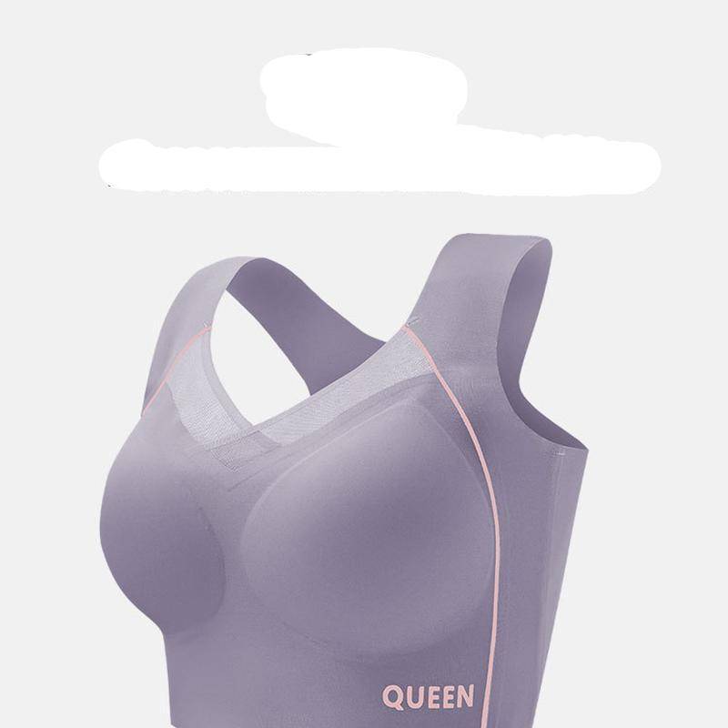 Nahtloser, schöner Rücken, Plus-Size-Unterwäsche, stoßfester oberer Halt für Damen, geraffter, randfreier Sport-BH 5XL silber grau von Joom DACH