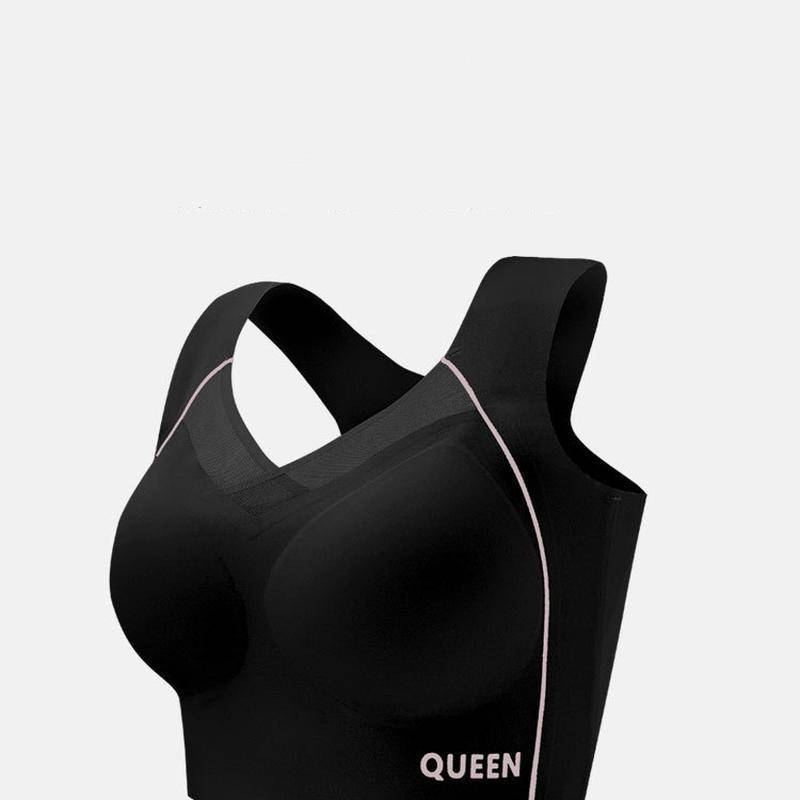 Nahtloser, schöner Rücken, Plus-Size-Unterwäsche, stoßfester oberer Halt für Damen, geraffter, randfreier Sport-BH 5XL schwarz von Joom DACH