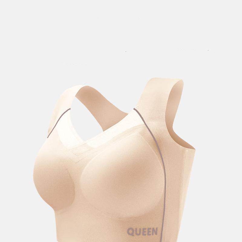 Nahtloser, schöner Rücken, Plus-Size-Unterwäsche, stoßfester oberer Halt für Damen, geraffter, randfreier Sport-BH 6XL beige von Joom DACH