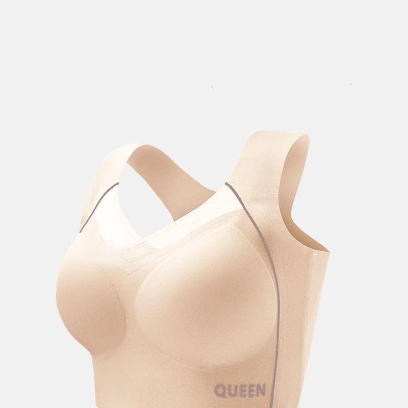 Nahtloser, schöner Rücken, Plus-Size-Unterwäsche, stoßfester oberer Halt für Damen, geraffter, randfreier Sport-BH 6XL beige von Joom DACH