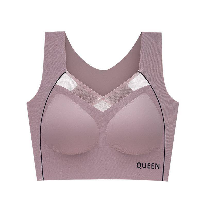 Nahtloser, schöner Rücken, Plus-Size-Unterwäsche, stoßfester oberer Halt für Damen, geraffter, randfreier Sport-BH 6XL rosa von Joom DACH