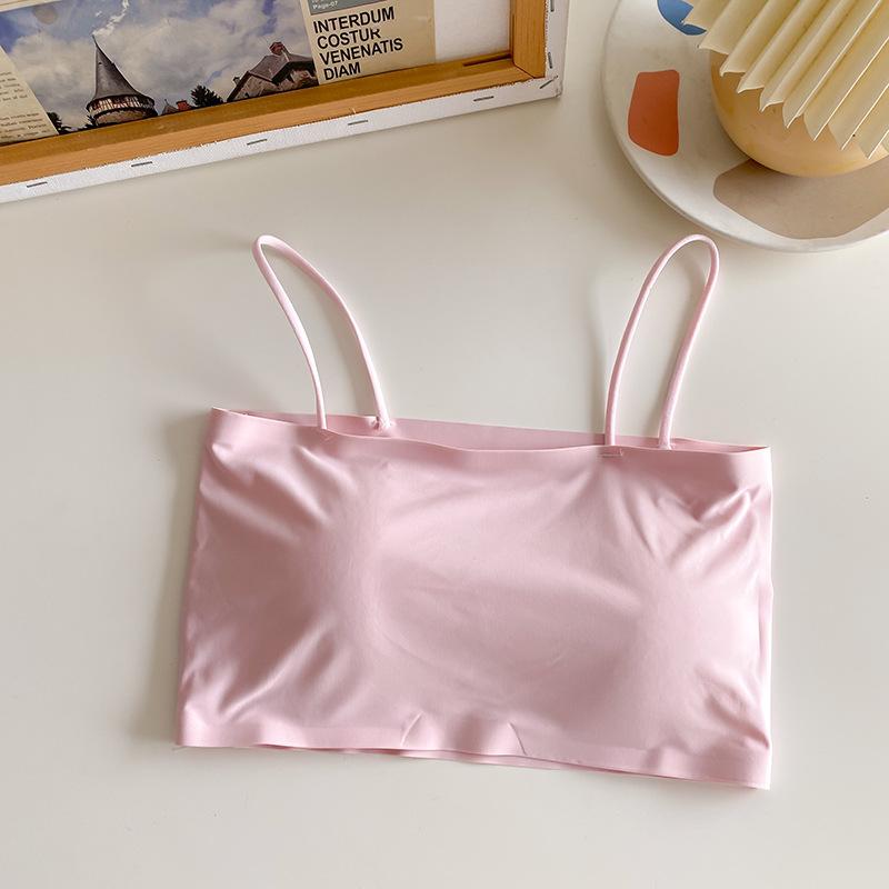 Nahtloser Damen-BH mit schönem Rücken Eis-Seide Einreihiges Camisole Tube Top Mädchen Schülerin Entwicklungsphase Weste Unterwäsche One size rosa von Joom DACH