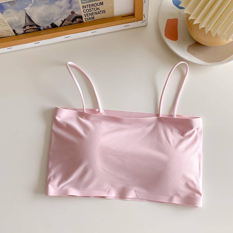 Nahtloser Damen-BH mit schönem Rücken Eis-Seide Einreihiges Camisole Tube Top Mädchen Schülerin Entwicklungsphase Weste Unterwäsche One size rosa von Joom DACH