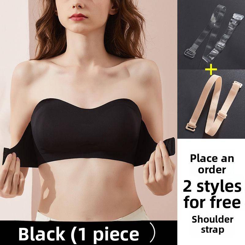 Nahtloser trägerloser Bandeau-BH für Damen, unsichtbarer Push-Up-BH ohne Bügel, bequemes Bralette-Schlauchtop 2XL schwarz von Joom DACH