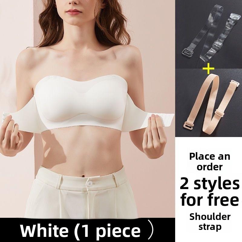Nahtloser trägerloser Bandeau-BH für Damen, unsichtbarer Push-Up-BH ohne Bügel, bequemes Bralette-Schlauchtop L weiß von Joom DACH