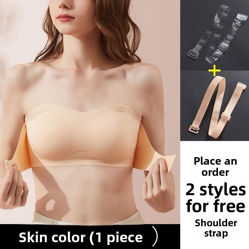 Nahtloser trägerloser Bandeau-BH für Damen, unsichtbarer Push-Up-BH ohne Bügel, bequemes Bralette-Schlauchtop S beige von Joom DACH