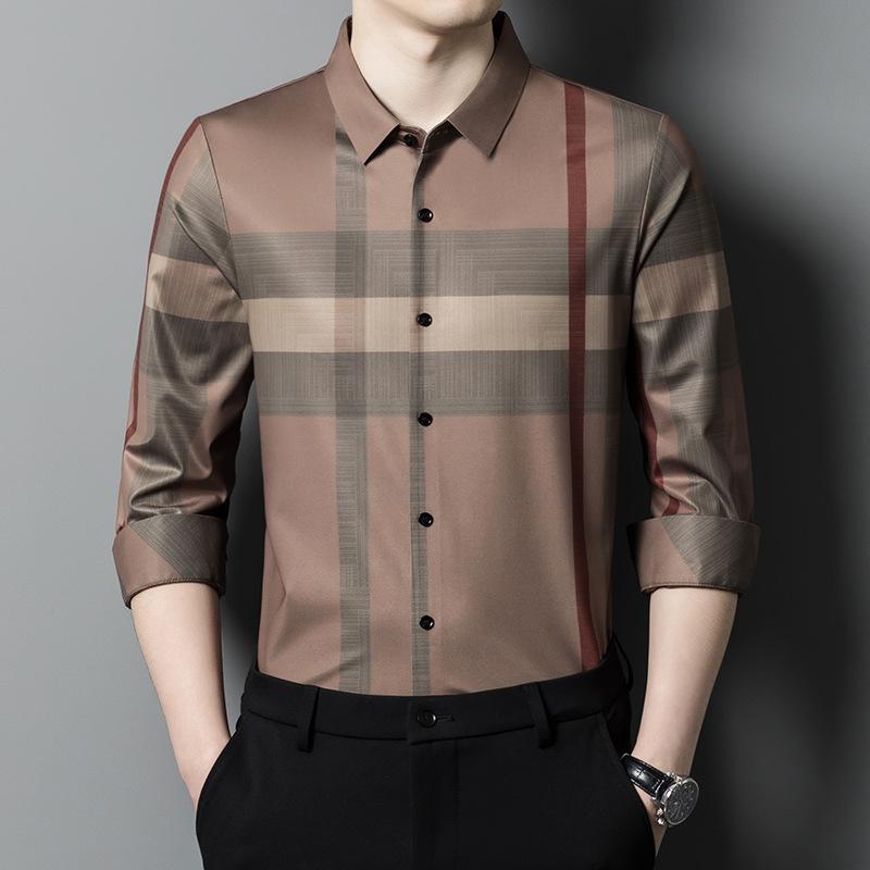 Nahtloses und bügelfreies Karohemd im neuen Frühlingsstil, leichtes, luxuriöses Business-Freizeithemd für Herren 4XL von Joom DACH