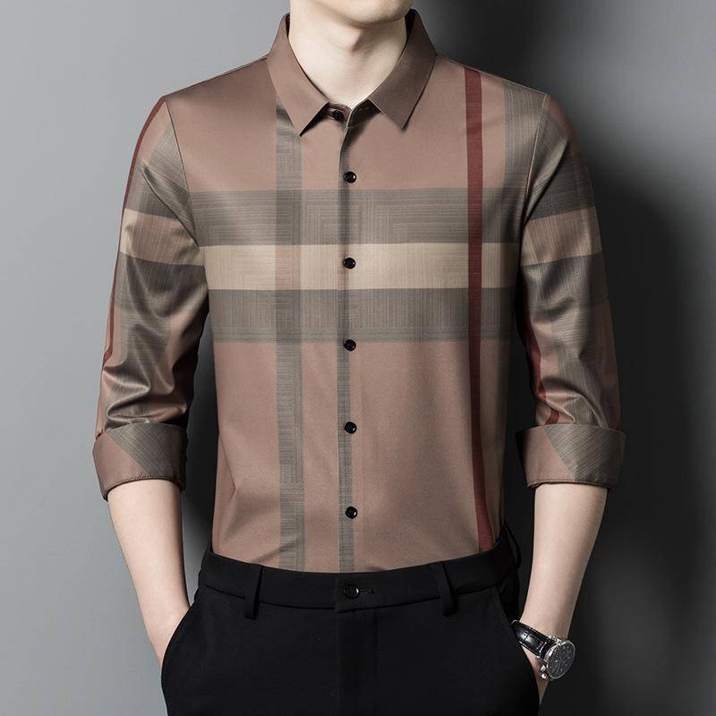 Nahtloses und bügelfreies Karohemd im neuen Frühlingsstil, leichtes, luxuriöses Business-Freizeithemd für Herren 4XL von Joom DACH