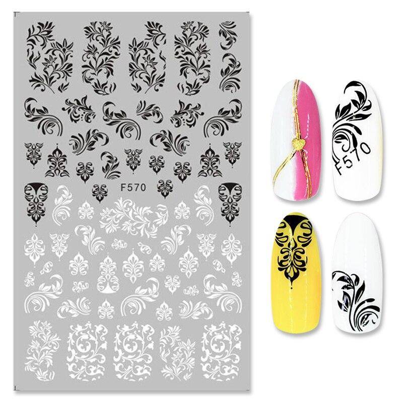 Nails Designs Weiß Schwarz Blumenblatt Lineare Maniküre Schieber 3D Nail Art Dekorationen Aufkleber Aufkleber von Joom DACH