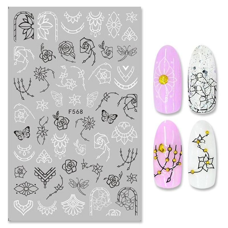 Nails Designs Weiß Schwarz Blumenblatt Lineare Maniküre Schieber 3D Nail Art Dekorationen Aufkleber Aufkleber von Joom DACH