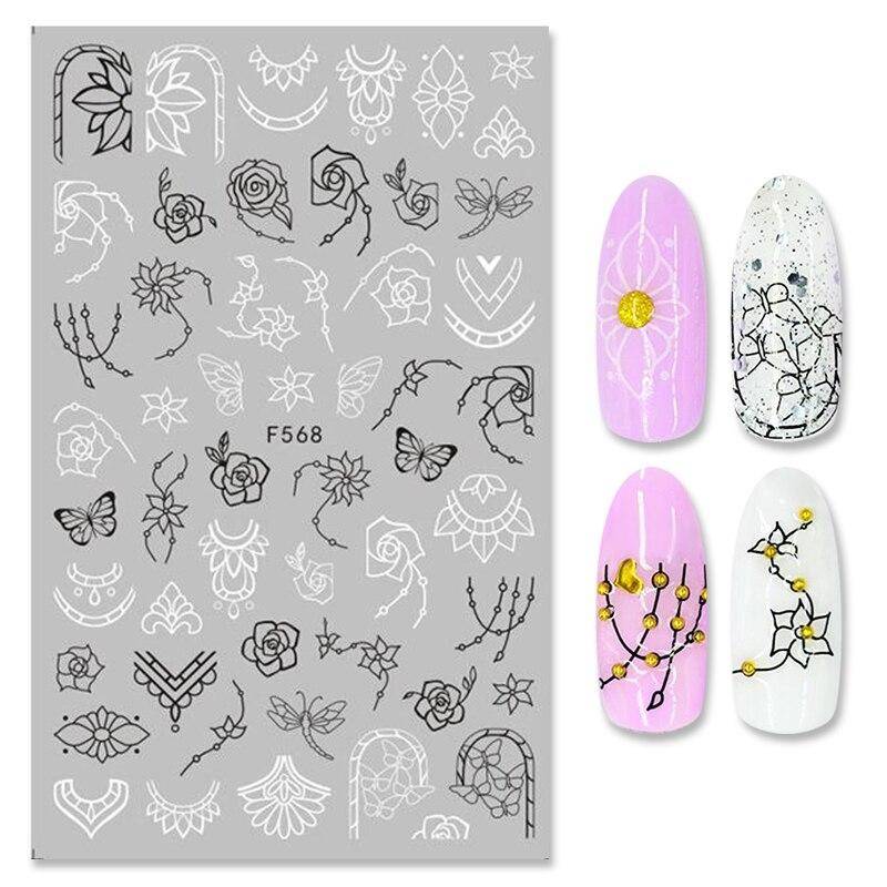 Nails Designs Weiß Schwarz Blumenblatt Lineare Maniküre Schieber 3D Nail Art Dekorationen Aufkleber Aufkleber von Joom DACH
