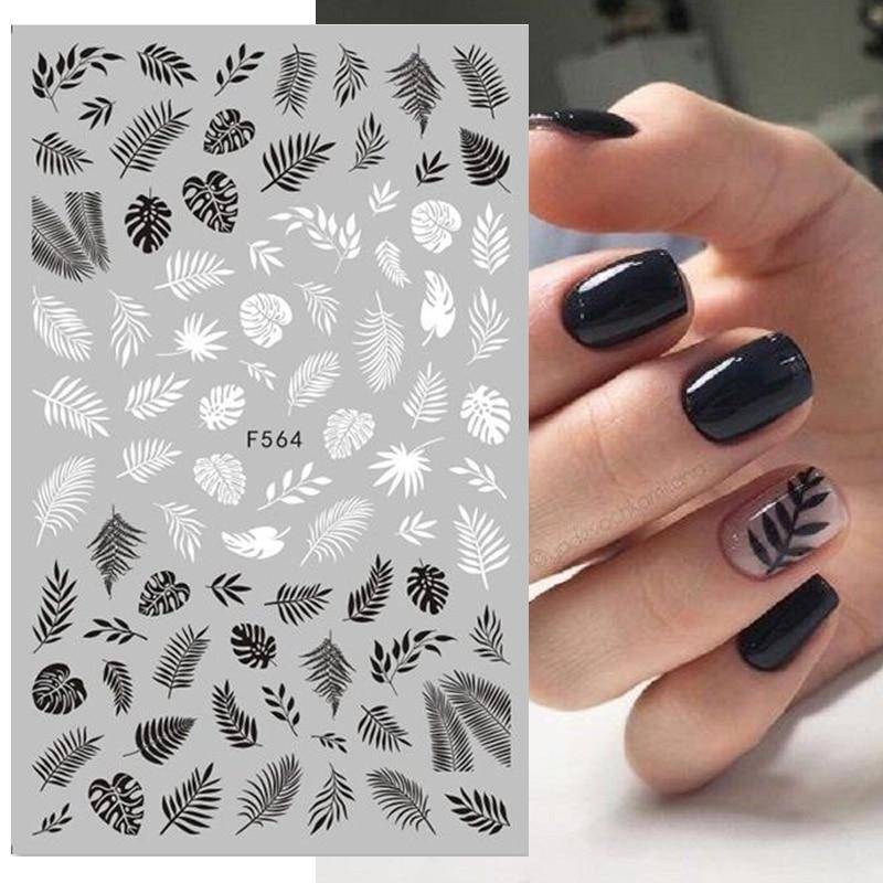 Nails Designs Weiß Schwarz Blumenblatt Lineare Maniküre Schieber 3D Nail Art Dekorationen Aufkleber Aufkleber von Joom DACH