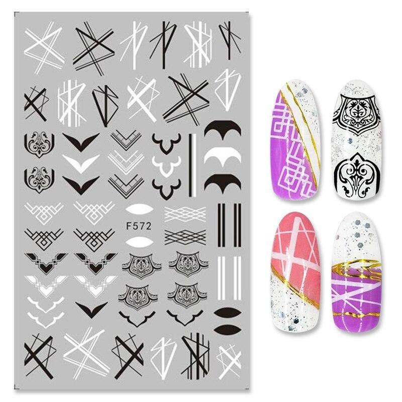 Nails Designs Weiß Schwarz Blumenblatt Lineare Maniküre Schieber 3D Nail Art Dekorationen Aufkleber Aufkleber von Joom DACH