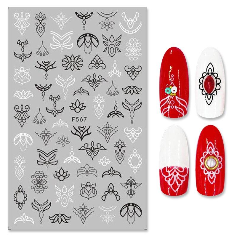 Nails Designs Weiß Schwarz Blumenblatt Lineare Maniküre Schieber 3D Nail Art Dekorationen Aufkleber Aufkleber von Joom DACH