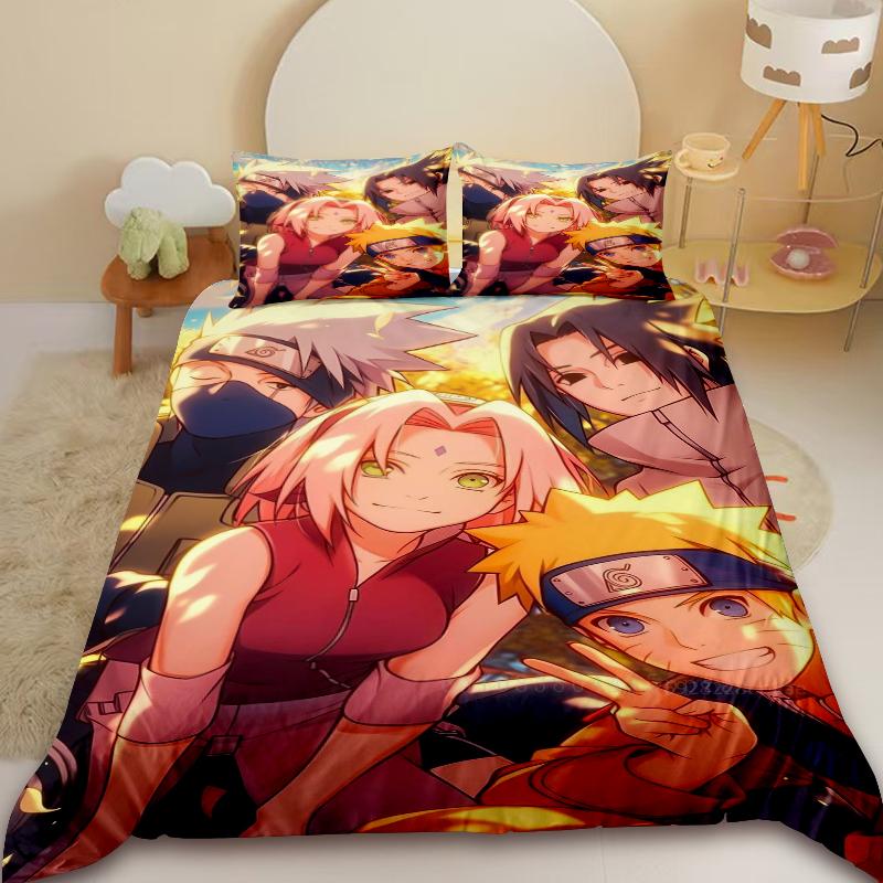 Naruto Kinder Bettbezug Set Uchiha Sasuke Uzumaki Bettwäsche Set King Queen Full Size Mädchen Teenager Jungen für Schlafzimmer Deko EU Single 135x200cm von Joom DACH