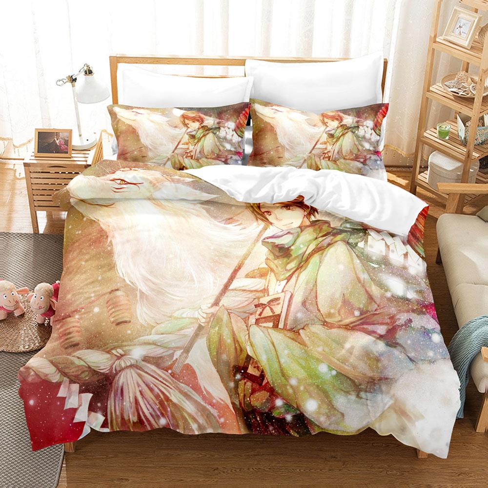 Natsumes Buch der Freunde Anime 3D Bettbezug Bettwäsche-Set Polyester Kissenbezüge Bettdecke Heimdeko Geschenk Twin King Queen 135x200cm 2pcs von Joom DACH